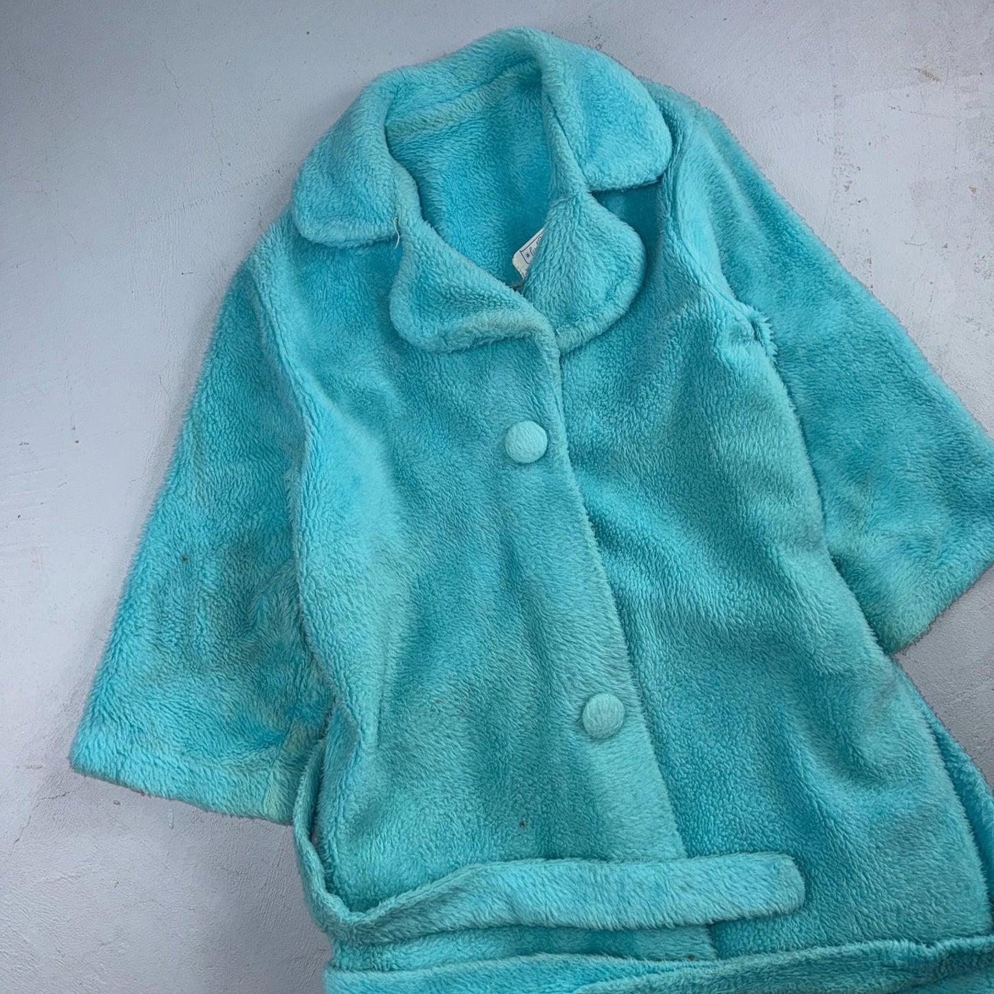 Carol Brent 1950s VTG Blue Fuzzy Rockabilly 50s Robe Bath Button Fancy Cute