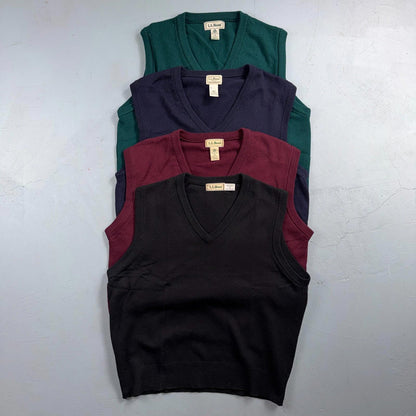 LL Bean Wool V-Neck Sweater Vest Mens Medium 100% Lambswool Knit Lot of 4