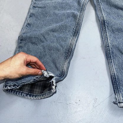 Carhartt Jeans Mens 38x32 Blue Denim Flannel Lined Relaxed Fit Chore Workwear