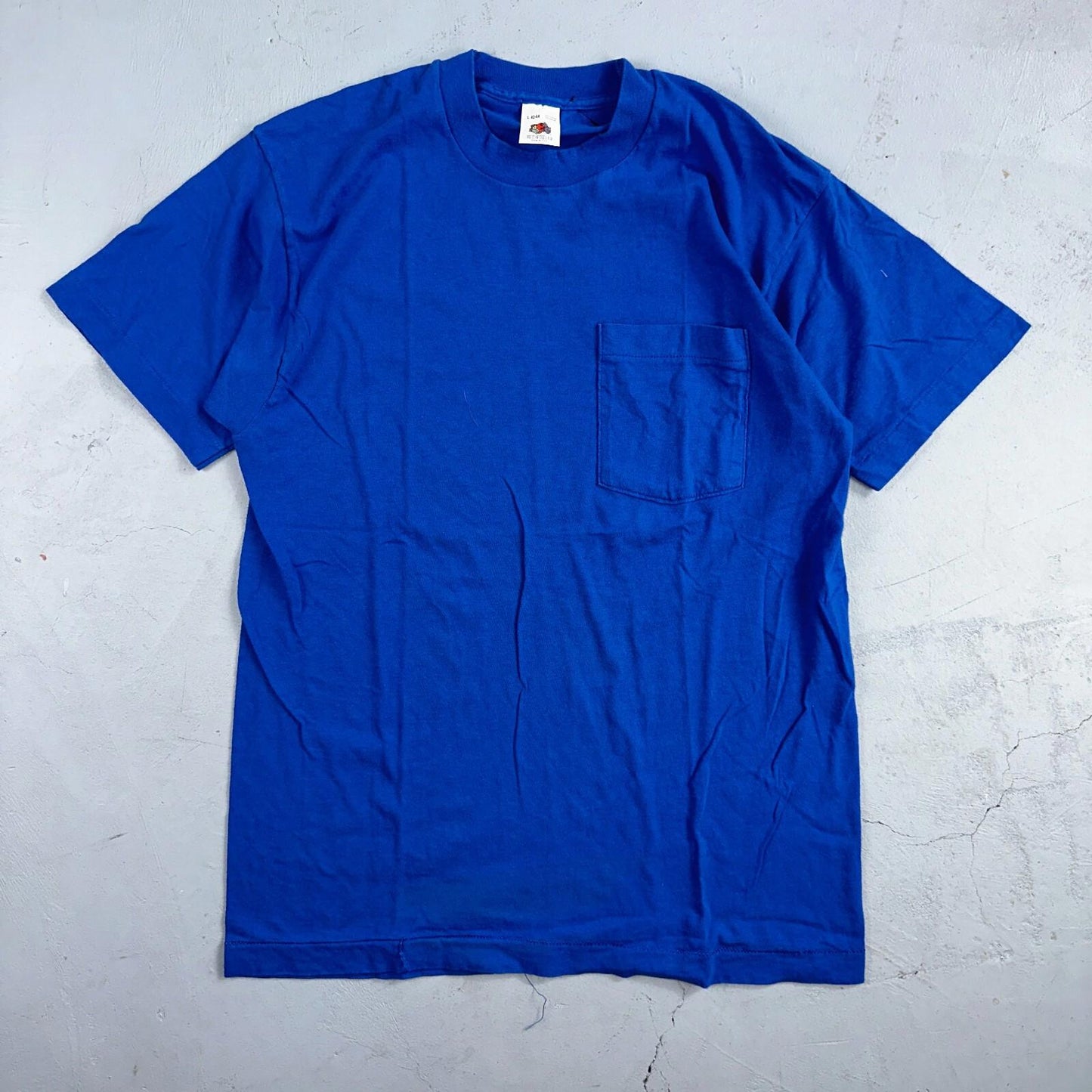 FOTL Blank 90s VTG T Shirt USA Pocket Blue Basic Simple Single Stitch Selvedge