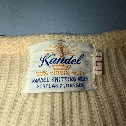 VTG 50s Kandel Oregon Woolen Mills Open Front Wool Sweater Cardigan Rockabilly L