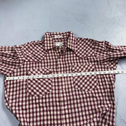 Levis VTG 1980s Pearl Snap Button Shirt Mens L Plaid 80s Cowboy Shirt Korea LS