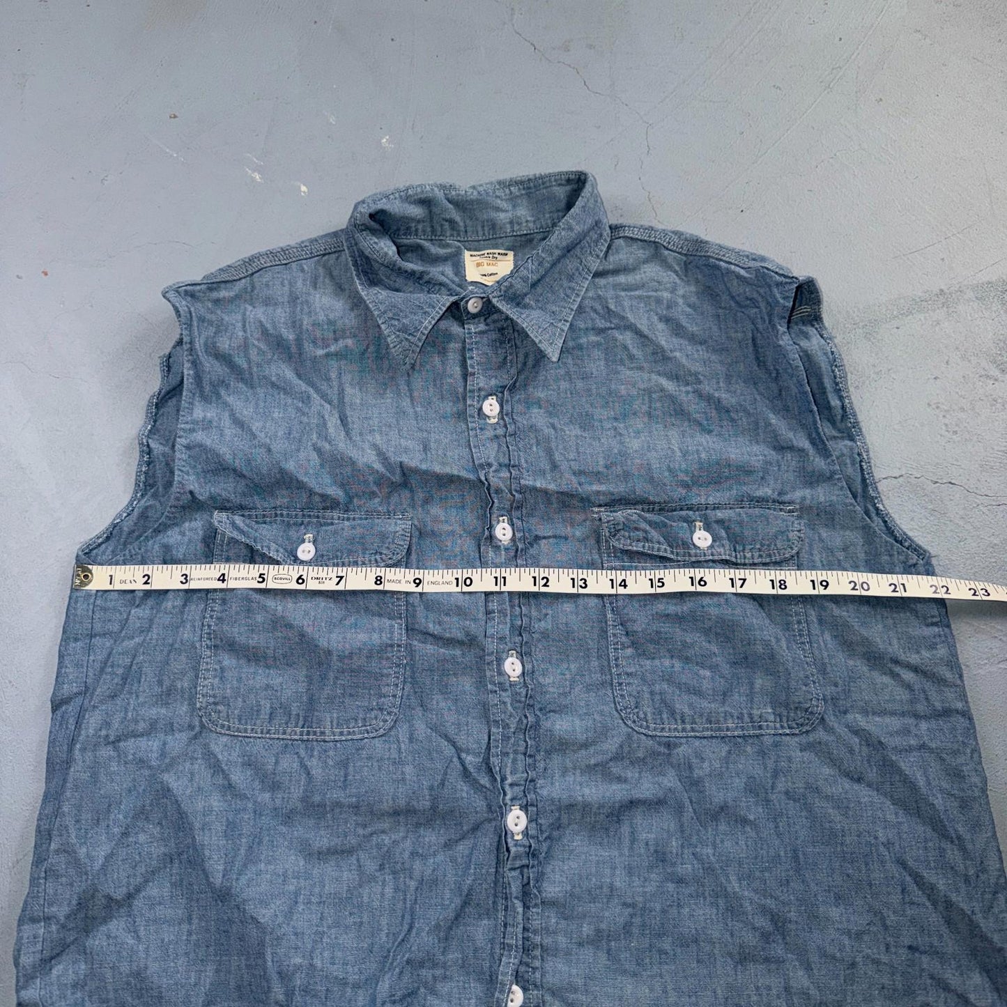 60s 70s Penneys Big Mac Blue Chambray Work Shirt Vest True Vtg Chain Stitch