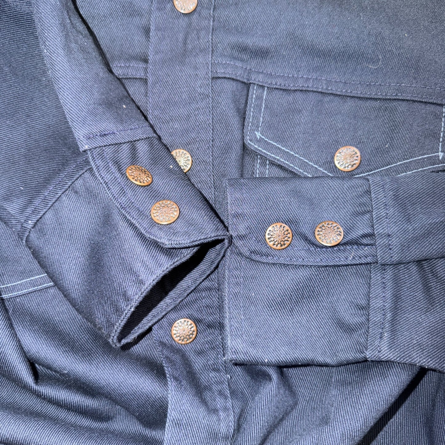 VTG 70s JC Penney Navy Work Shirt Button Front Chore Utility Rockabilly Workwear
