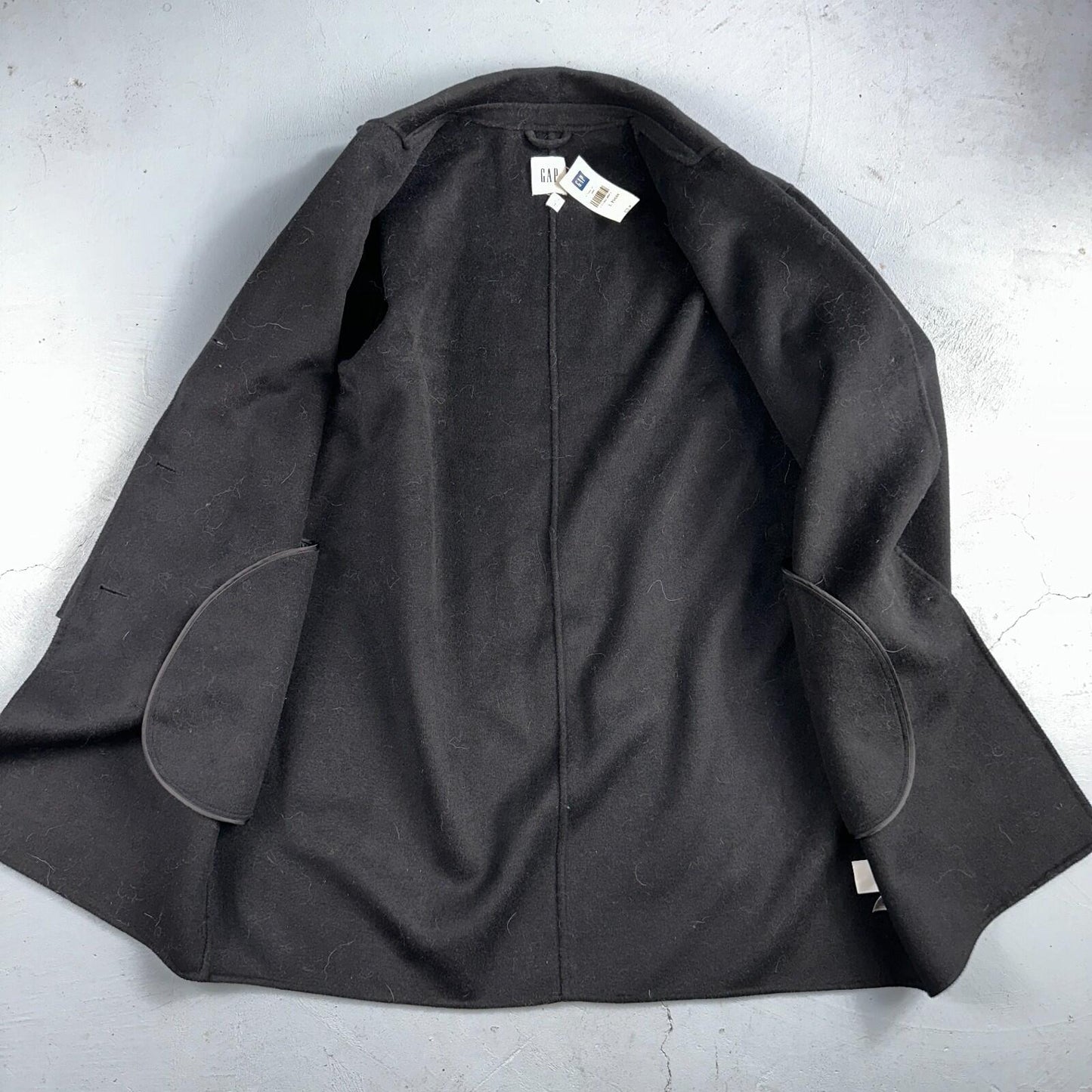 Gap Jacket Womens Large Black Wool Button Over Pea Coat Pocket Dressy Career