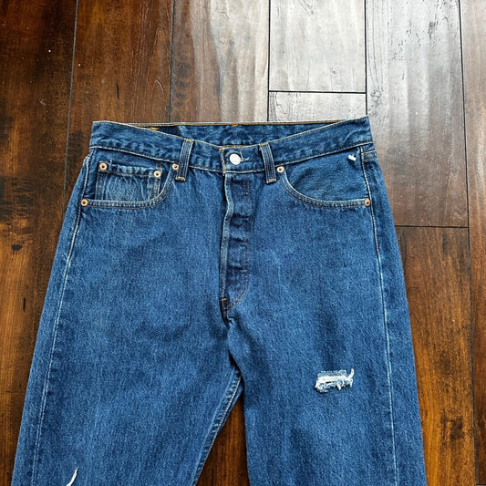 Vintage 90s Levis 501 34x32 USA Blue Denim Jeans Act 30x27 Thrashed Distressed