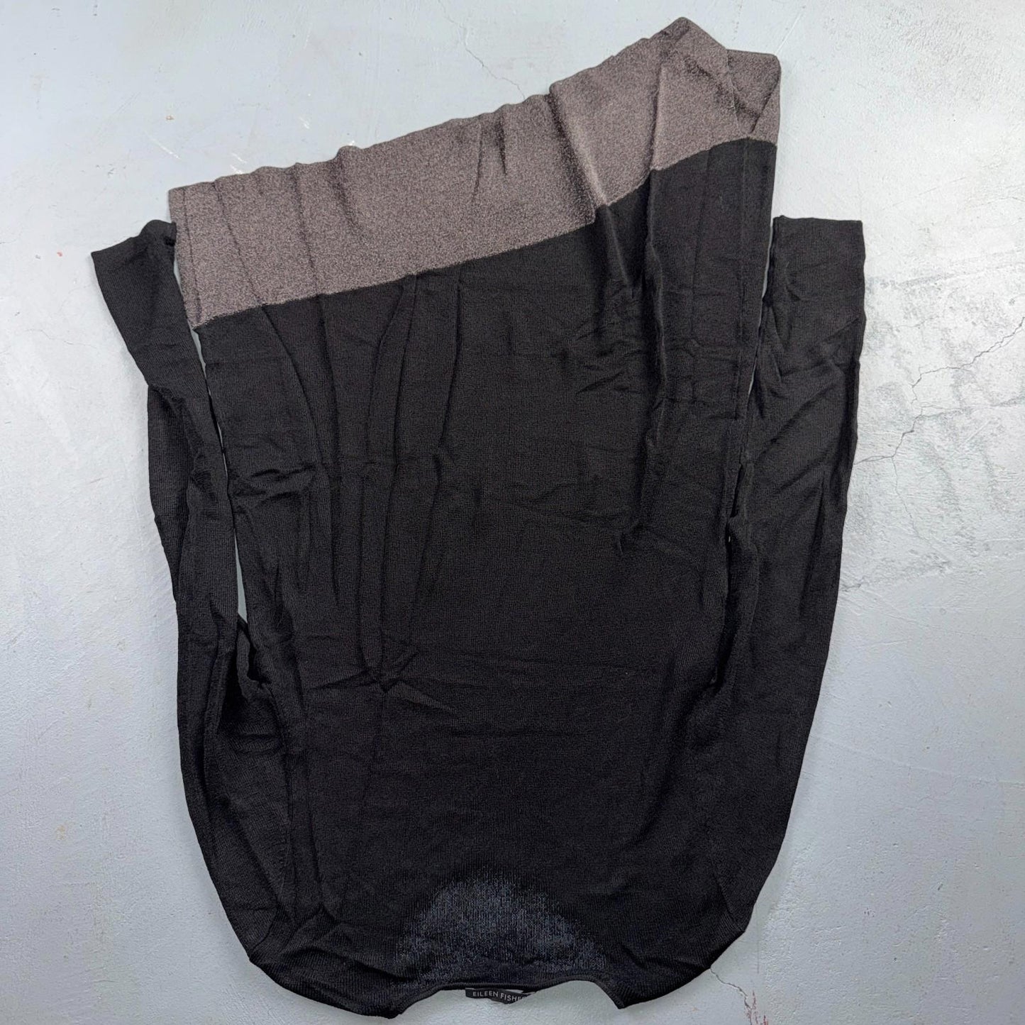 Eileen Fisher Top Womens XS Asymmetrical Knit Metallic Black Silver Evening