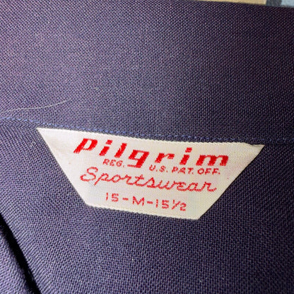 1950s NOS Gabardine Long Sleeve Button Up Loop Collar Shirt M VTG 50s Rockabilly