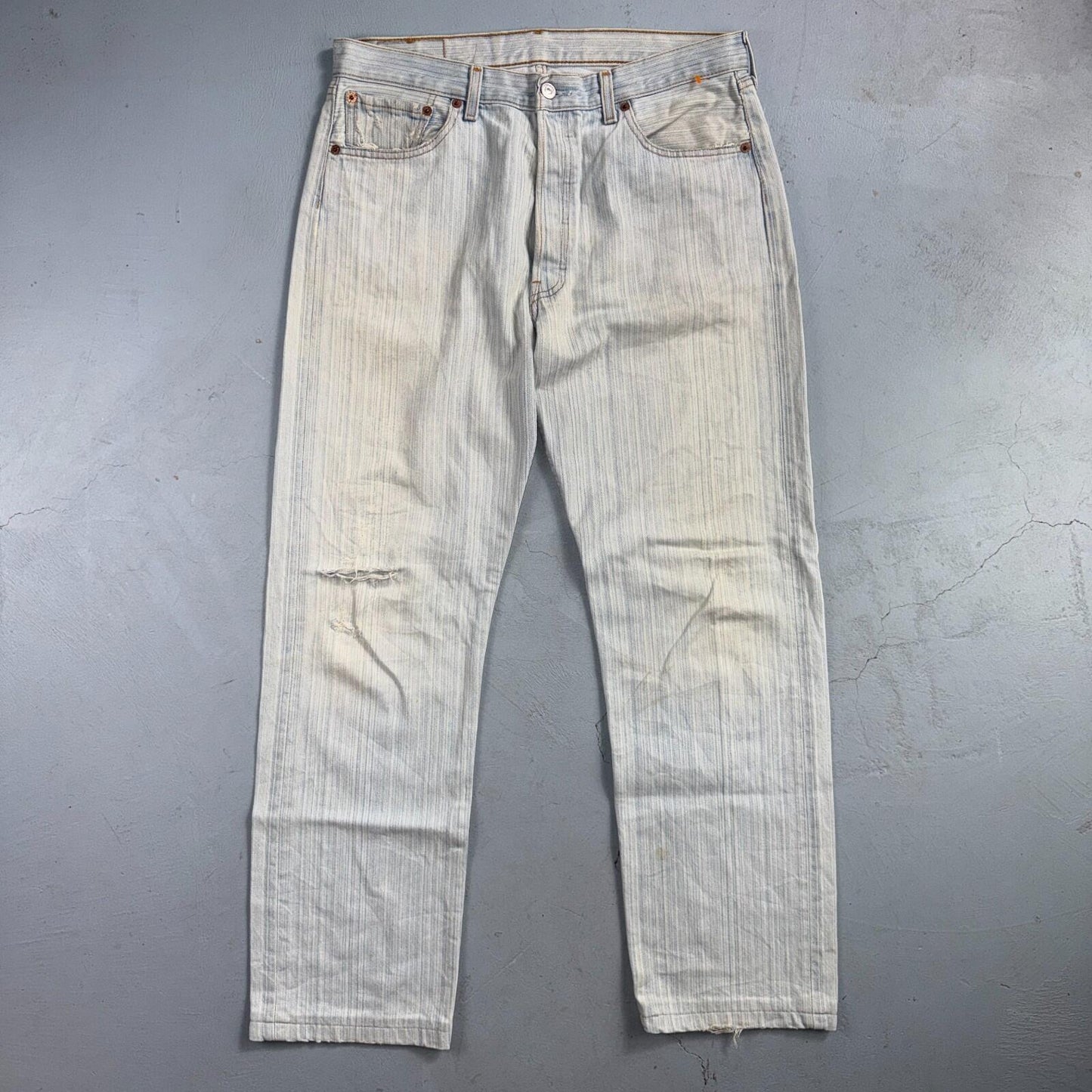 Levis 501 Vintage Y2K 90s XX Straight Leg Jeans Blue Light Wash Stripe Act 33x29