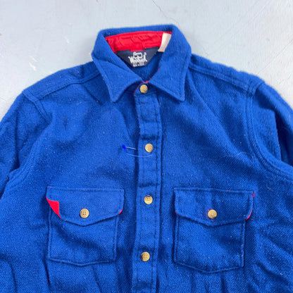 VTG Woolrich Blue Red Basic Plain Wool Flannel Shirt Jacket Men M 70s 80s USA