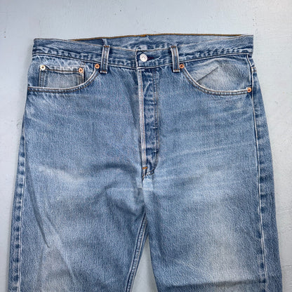 Levis 501 Vintage 90s USA XX Straight Leg Jeans Blue Light Wash 38x32 Act 35x28