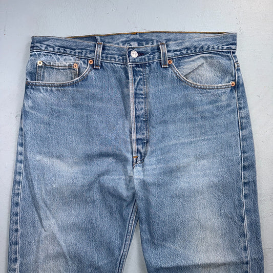 Levis 501 Vintage 90s USA XX Straight Leg Jeans Blue Light Wash 38x32 Act 35x28
