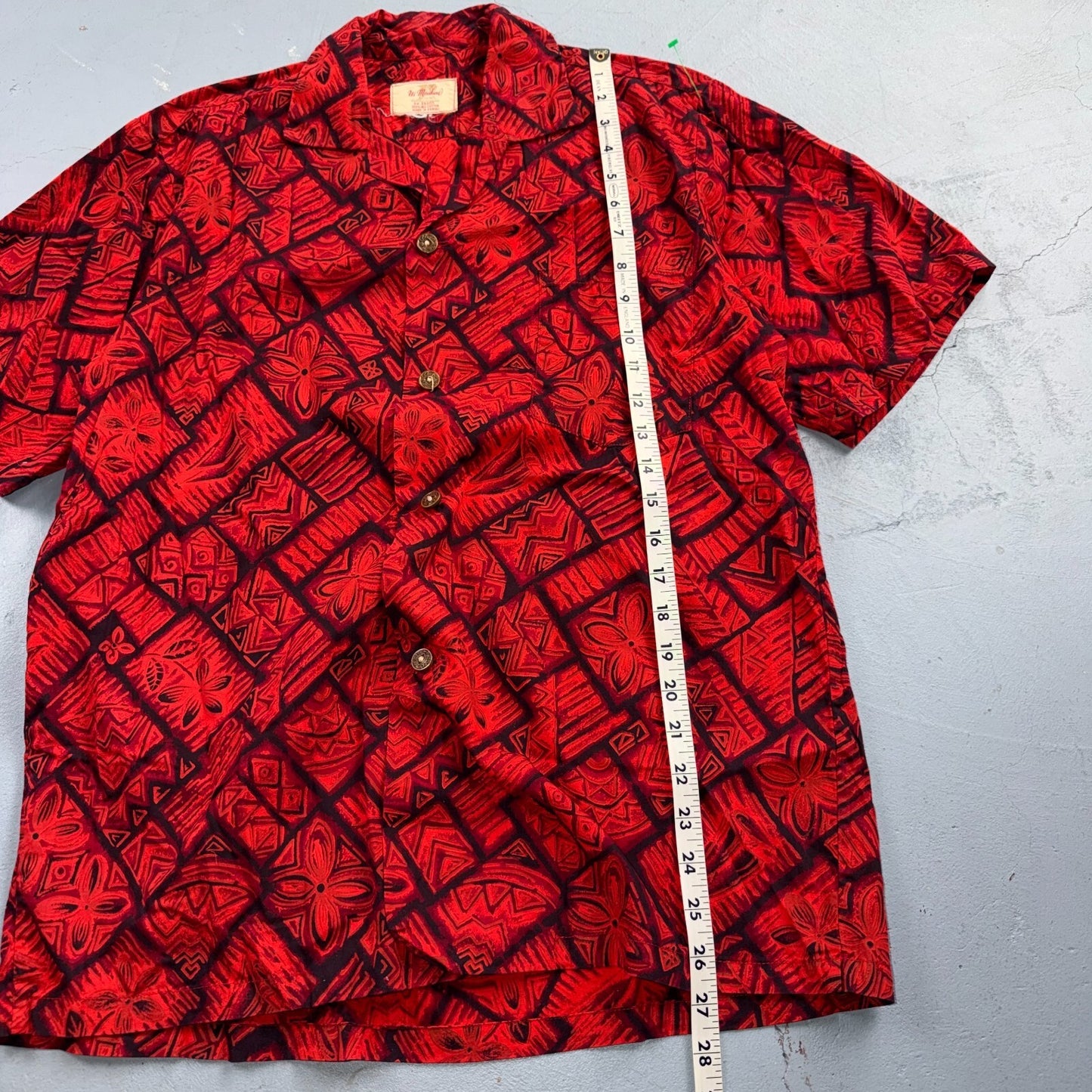 VTG 60s Ui-Maikai Hawaiian Aloha Shirt Red Black Tiki Floral Made In Hawaii M