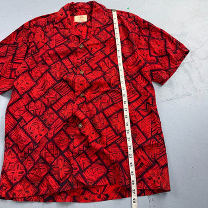 VTG 60s Ui-Maikai Hawaiian Aloha Shirt Red Black Tiki Floral Made In Hawaii M