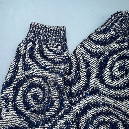 VTG RARE 90s Tony Lambert Textured Knit Sweater Blue White Abstract Made USA M