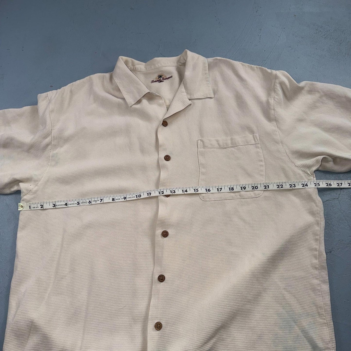 Tommy Bahama VTG Hawaiian Loop Collar Basic Ivory Silk Camp Shirt XL