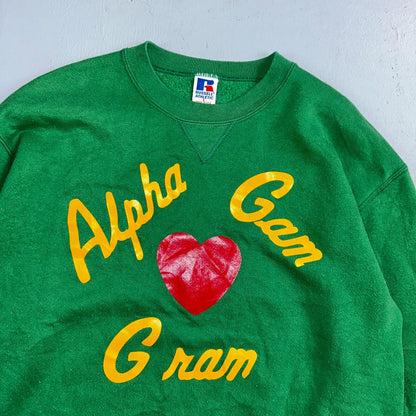 Russell Athletic Sweatshirt L Alpha Gam VTG Crewneck Green 90s USA College Uni