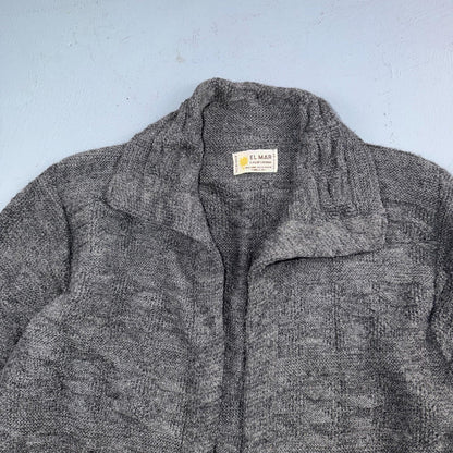 Vintage 80s El Mar Sweater Gray Knit Size M Made In USA Open Front Cardigan