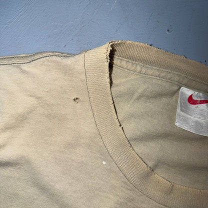Nike Tan Swoosh Basic 90s VTG T Shirt 1990s USA Gym Boxy Fit Cool Travis Scott