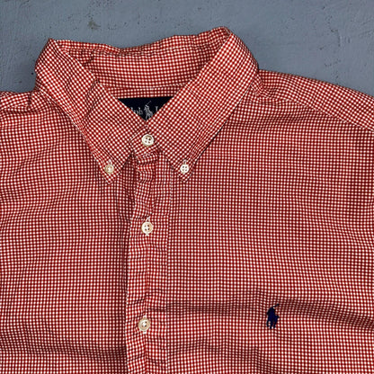 Ralph Lauren XL Red Gingham Button Down Shirt Classic Fit Long Sleeve VTG