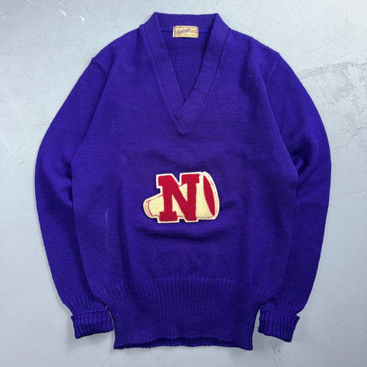 Vintage Sportcraft Knitting Cardigan Purple Wool College School Varsity Sweater