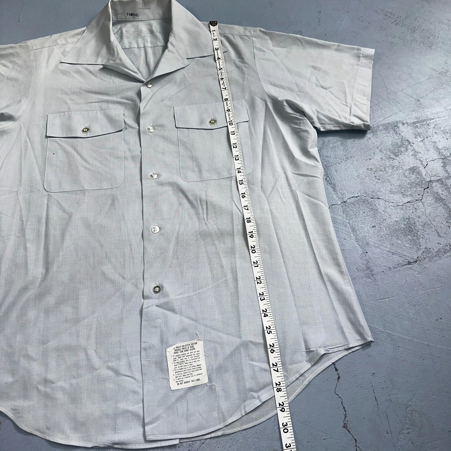 1973 US Army Vietnam War Men Blue Button Long Sleeve Shirt 16 DSA-100 1970s 70s