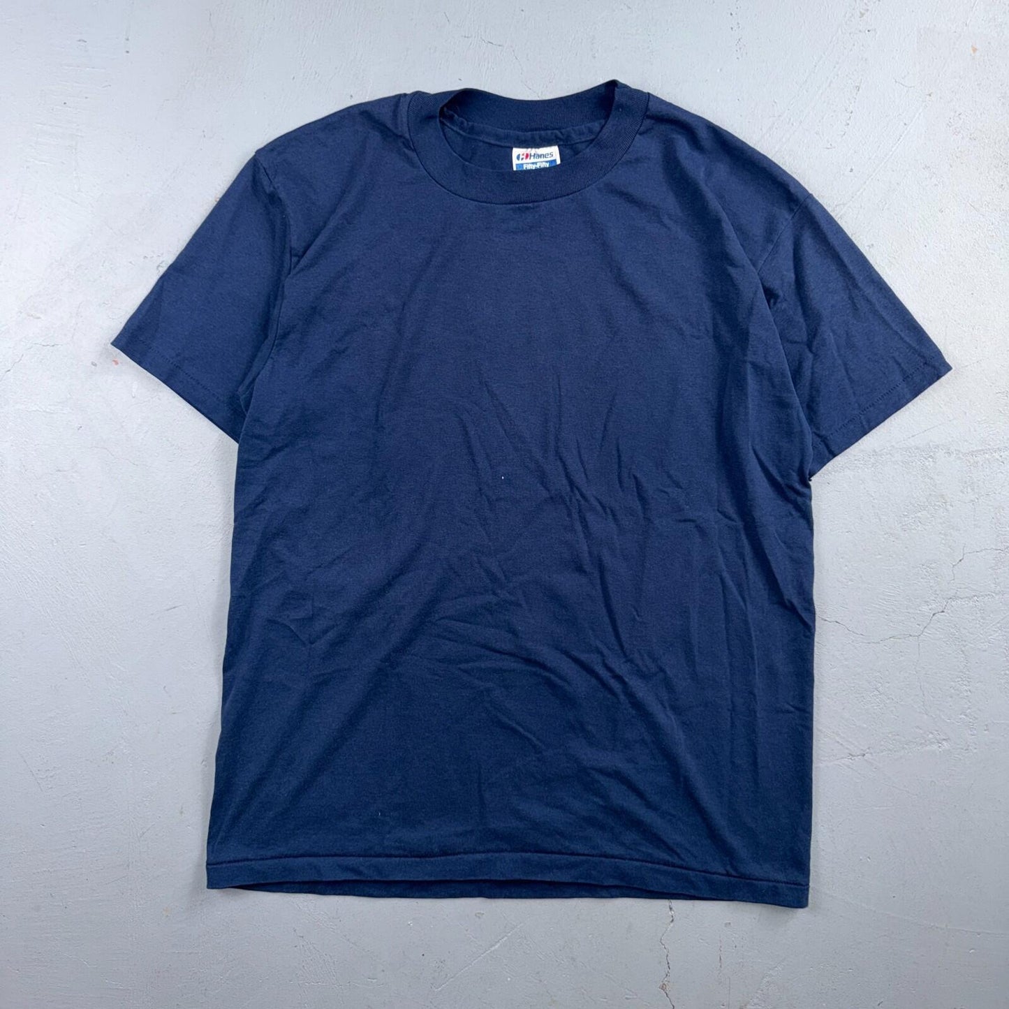 Hanes 80s Single Stitch Navy Blue Blank VTG T Shirt 1980s Classic Large