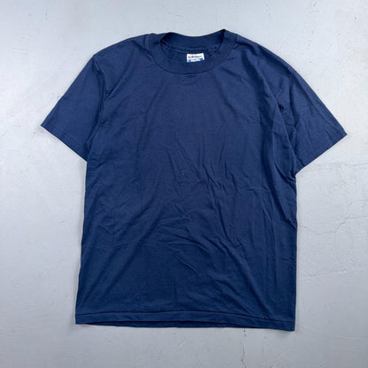 Hanes 80s Single Stitch Navy Blue Blank VTG T Shirt 1980s Classic Large