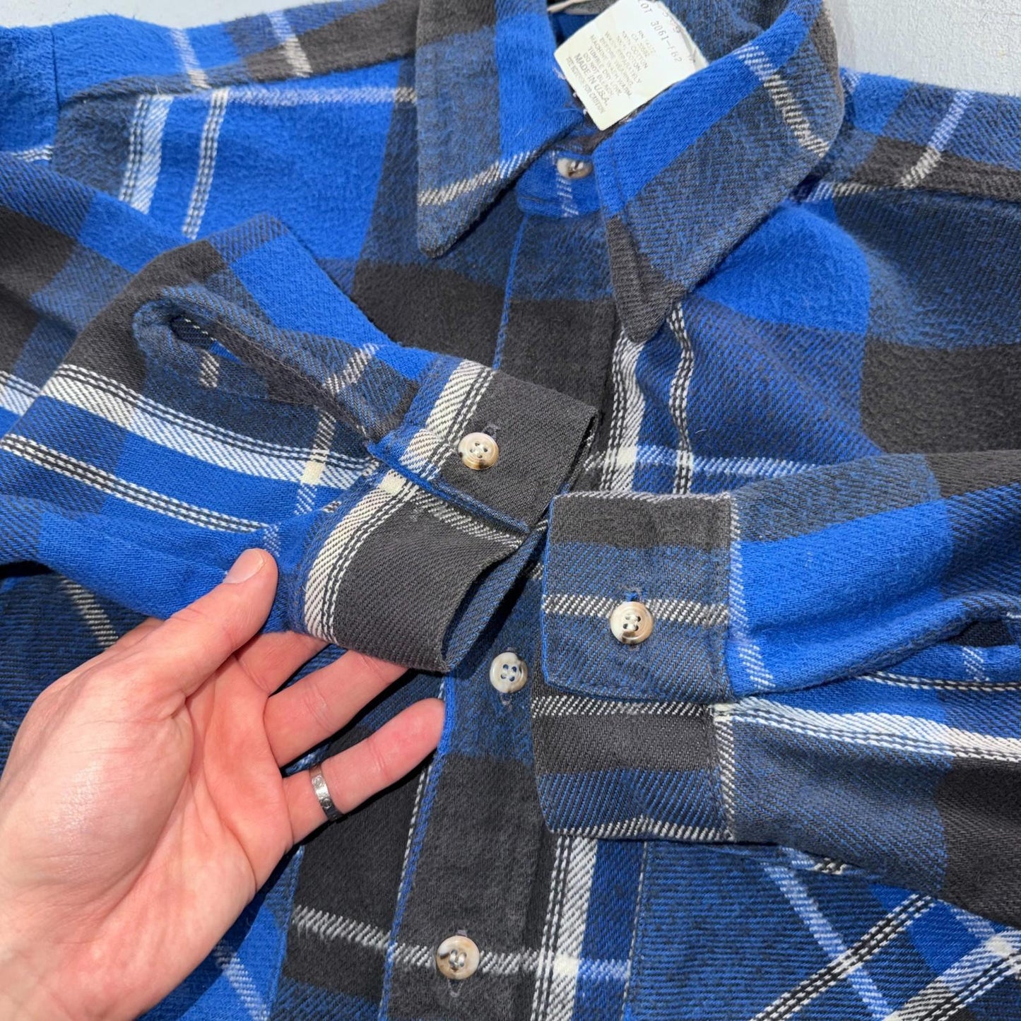 VTG Five Brother Shirt Mens M Shadow Plaid Flannel USA Red 1980s 80s Blue Black