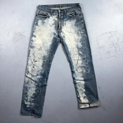 Levis 501 Vintage 80s Redline Selvedge USA XX Jeans Light Wash Stained Act 34x33
