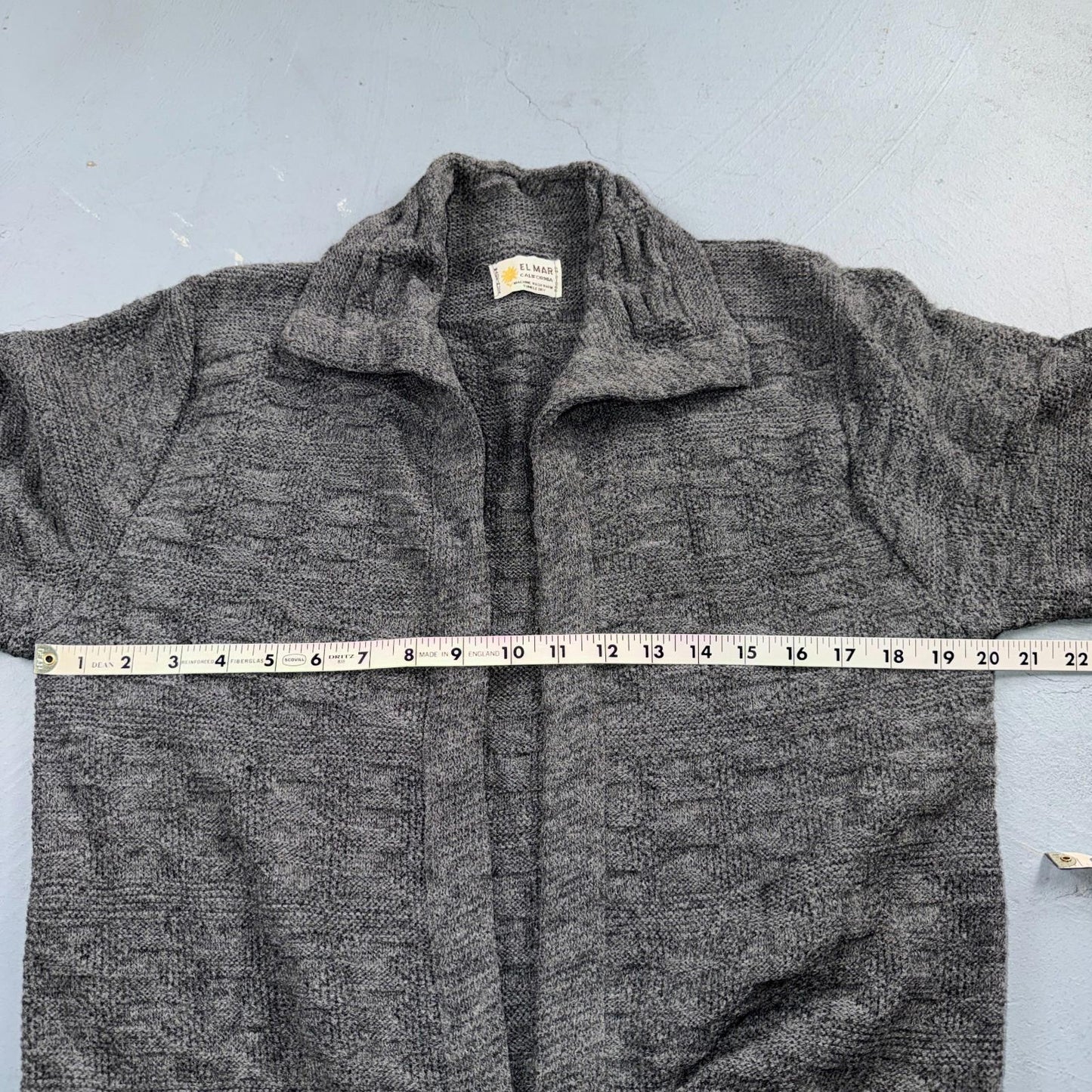 Vintage 80s El Mar Sweater Gray Knit Size M Made In USA Open Front Cardigan
