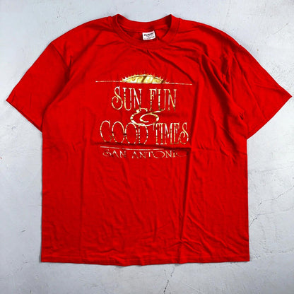 Sun Fun Good Times VTG T Shirt San Antonio Texas Single Stitch 80s Rare Hot Gold