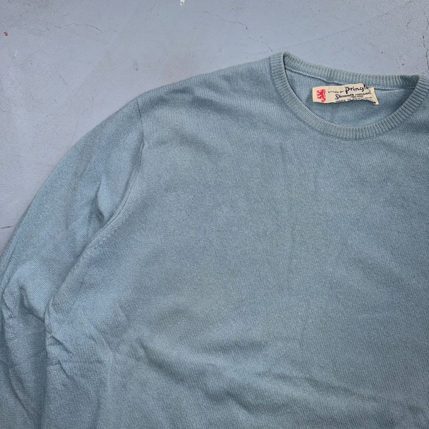 VTG Pringle of Scotland Cashmere Wool Crewneck Sweater Blue Made In Scotland 70s