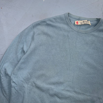 VTG Pringle of Scotland Cashmere Wool Crewneck Sweater Blue Made In Scotland 70s