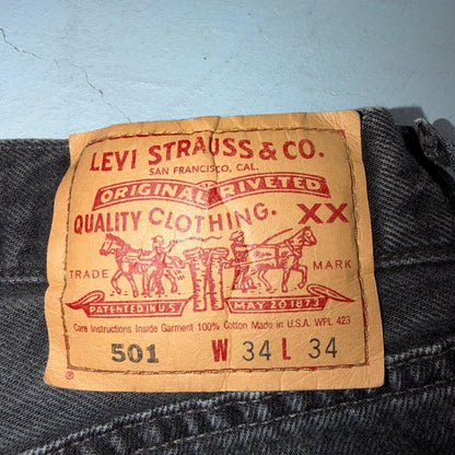 Levis 501 Vintage 90s USA XX Straight Leg Jeans Black Med Wash 34x34 Act 31x33