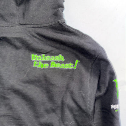 Vintage Y2K Monster Energy Zip Up Hoodie Sweatshirt Mens Medium Black Grunge