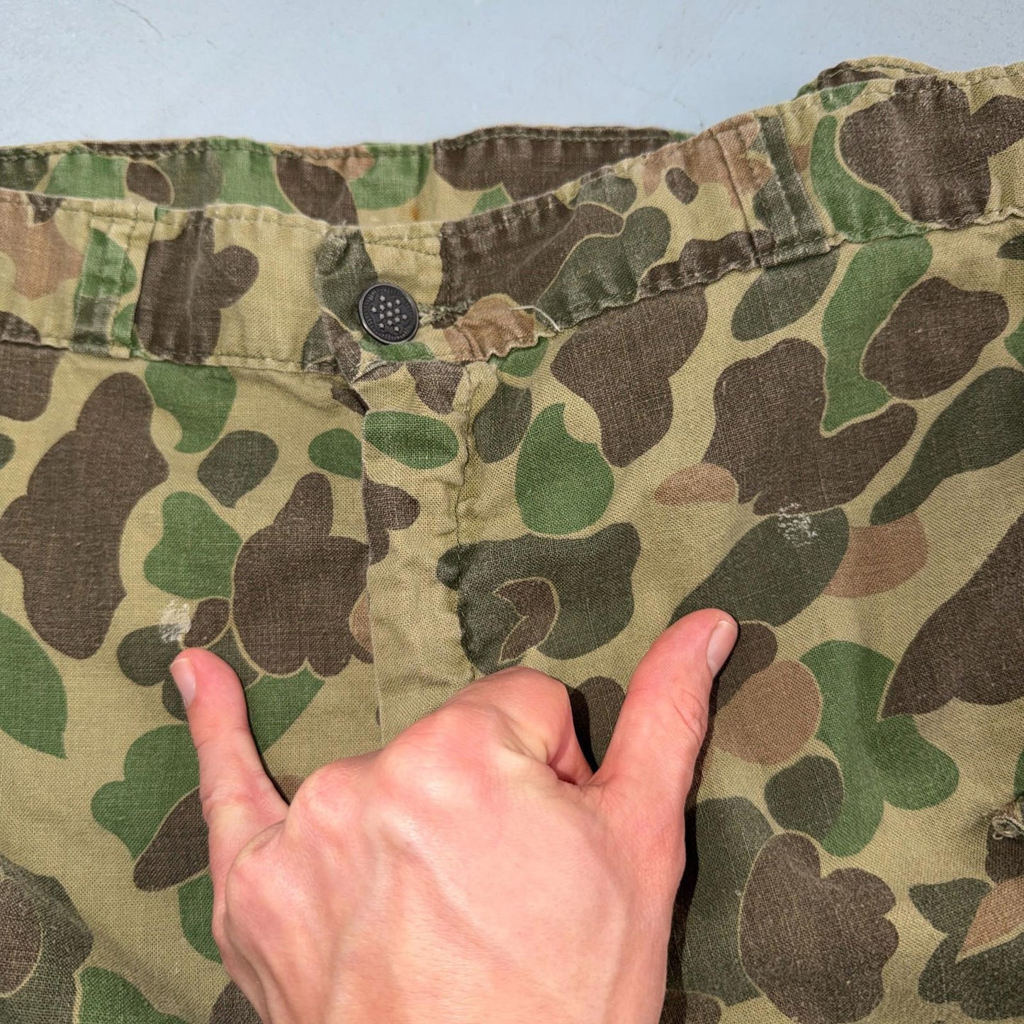 Vintage 40s USMC 13 Star Duck Camo Pants 40s Frogskin WWII Cargo Military 34x28