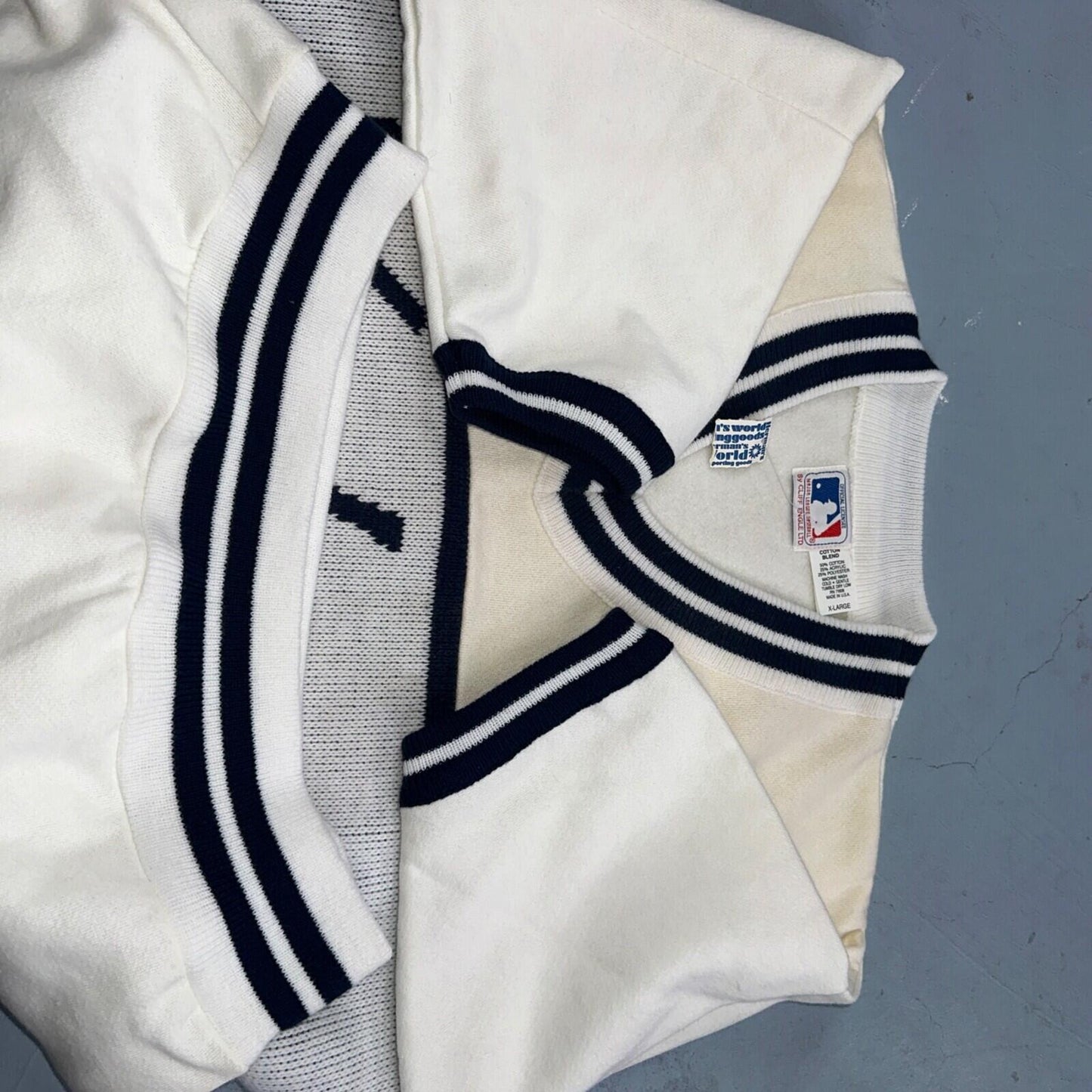 VTG NWT 90s New York Yankees Cliff Engle Knit White Baseball Sweater Mens XL USA