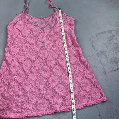 Soft Sensations 80s VTG Women's Lace Trim Satin Mini Slip Lingerie Dress Pink