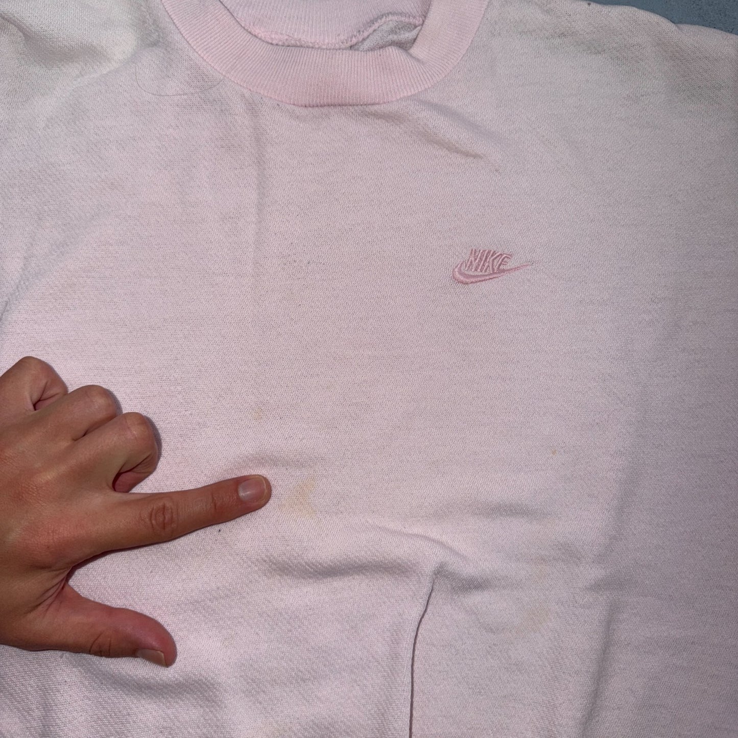 Vintage 90s Nike Mini Swoosh Embroidered Crewneck Sweatshirt Pink L Gray Tag