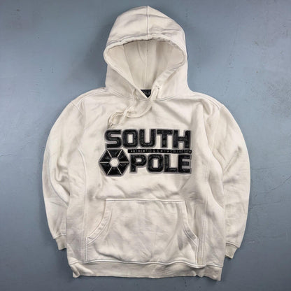 VTG Southpole Hoodie Mens M White Urban Streetwear Drawstring Spell Out Y2K