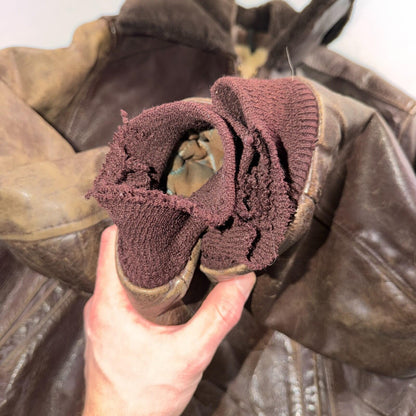 VTG WWII Horsehide Leather Zip Up Bomber Jacket Fur Collar 40s 50s A2 Civilian