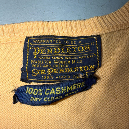 Pendleton 1960s VTG Sir Men's Tan 100% Cashmere V-Neck Sweater Beige 50s 60s