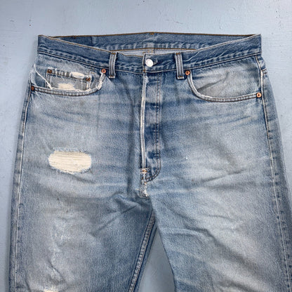 Levis 501 Vintage 80s USA XX Straight Leg Jeans Blue Light Wash 38x36 Act 35x31