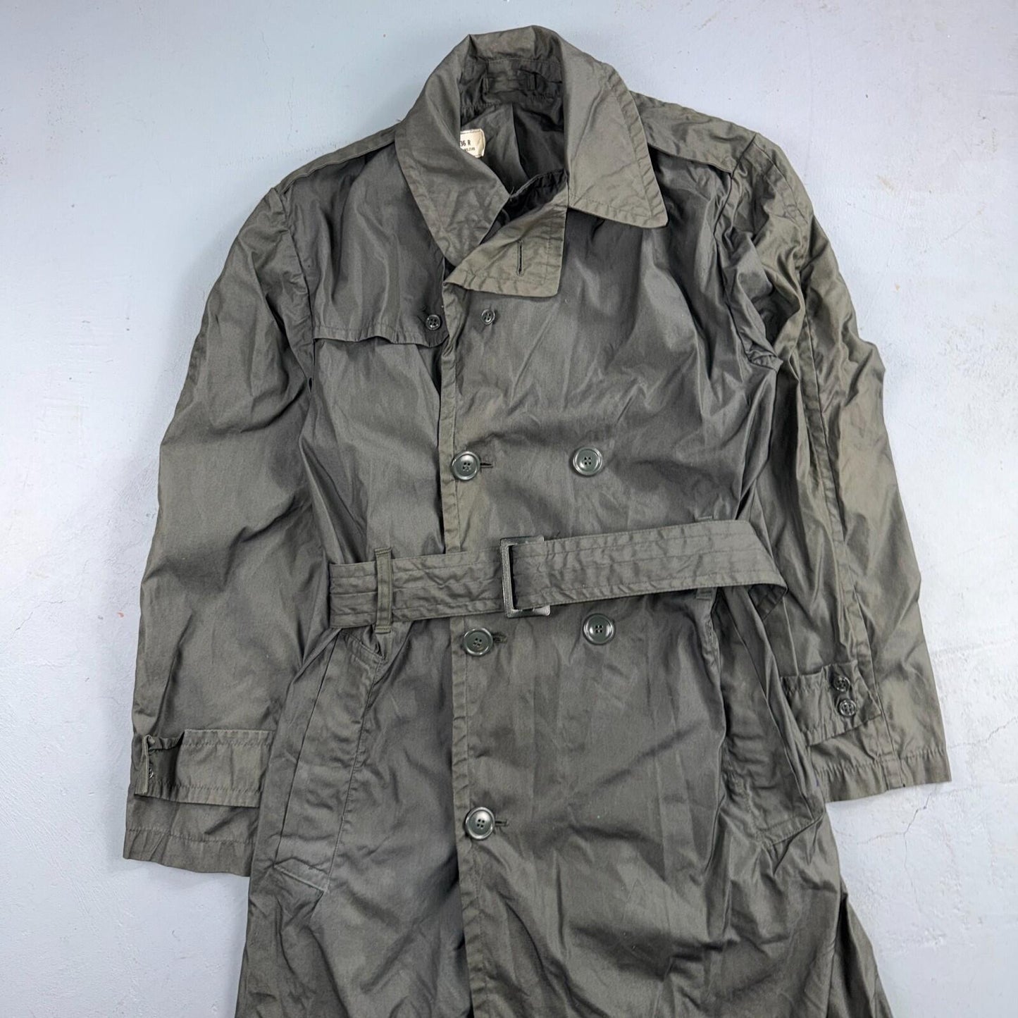 VTG 60s OD Green Army Military Rain Overcoat Mens S Jacket Trench Coat DSA 1967