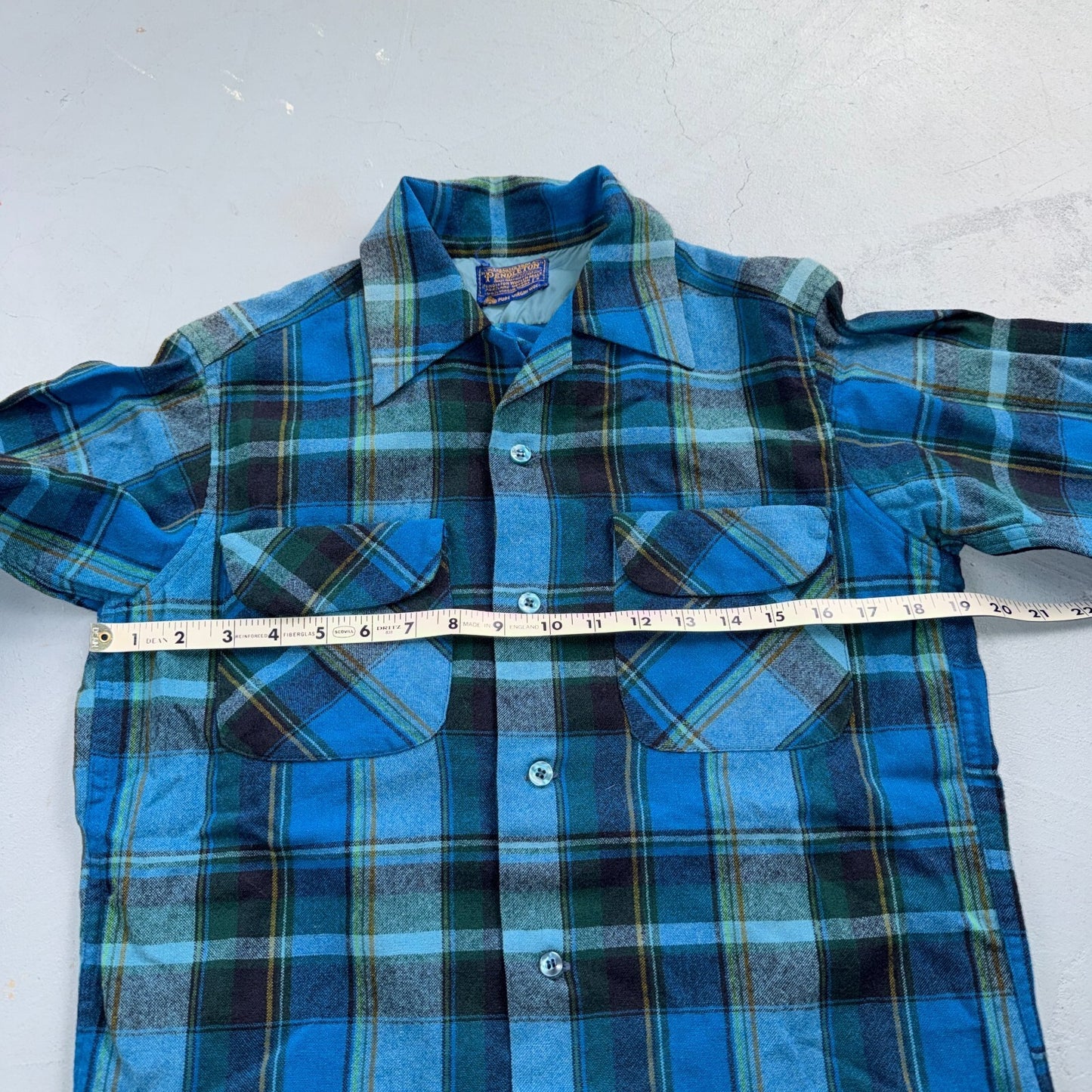 VTG 70s Pendleton Blue Plaid Pure Virgin Wool Board Shirt USA Camp Rockabilly