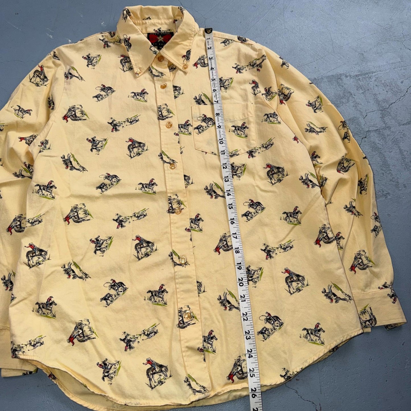 Vintage 90s Five Star by Roper Western Cowboy Button Down Shirt M Horses AOP