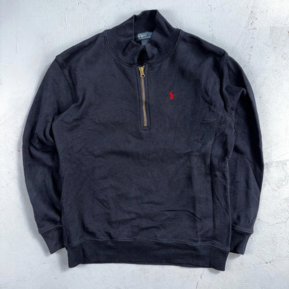 Polo Ralph Lauren Sweater VTG M Blue Cotton Long Sleeve Mock Neck Quarter Zip