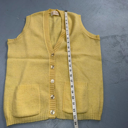 VTG 1960s 1970s Wool Caridgan Sweater Rockabilly Womens Mod Knit Yellow Vest