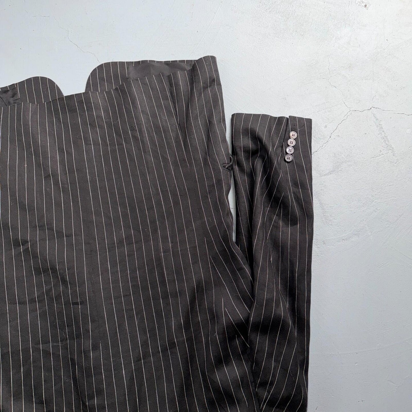 Ralph Lauren Purple Label Black Linen Suit Jacket Mens 44R Pinstripe $3,995 VTG